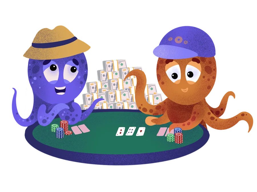 Two Octopi Poker mascots at the table