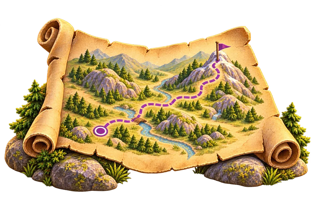 A trail map with the route marked